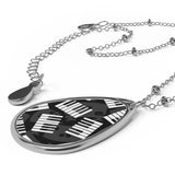 Piano Keys Design 03 on Oval Necklace - Silver Teardrop Pendant