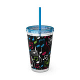 Music Notes Design 04 on Tumbler with Straw - 16oz, Perfect for Music Lovers