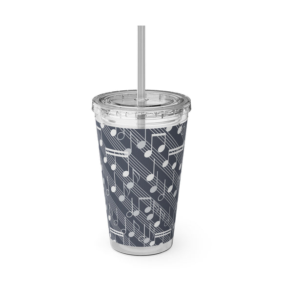 Music Notes Design 03 on Tumbler with Straw - 16oz, Perfect for Music Lovers