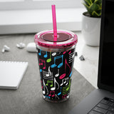 Music Notes Design 04 on Tumbler with Straw - 16oz, Perfect for Music Lovers