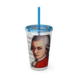 Mozart and Manuscript Design on Tumbler with Straw - 16oz, Perfect for Music Lovers