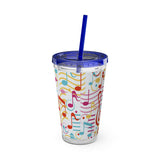 Music Notes Design 01 on Tumbler with Straw - 16oz, Perfect for Music Lovers