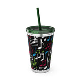Music Notes Design 04 on Tumbler with Straw - 16oz, Perfect for Music Lovers