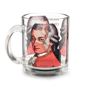 Mozart and Manuscript Design on Glass Mug - 10oz Coffee Cup for Music Lovers