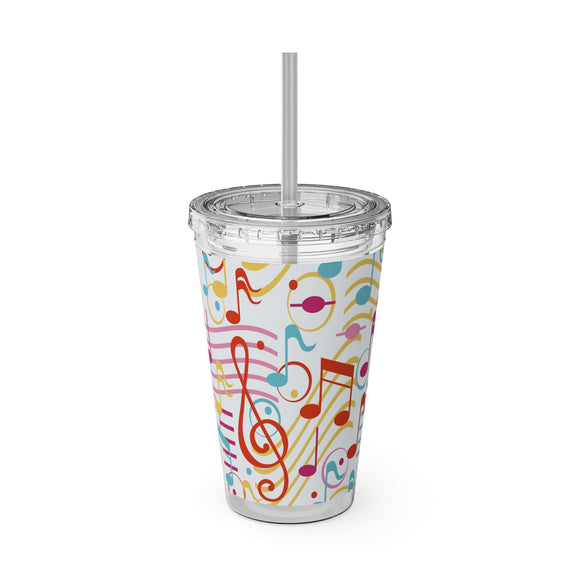 Music Notes Design 01 on Tumbler with Straw - 16oz, Perfect for Music Lovers
