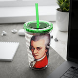 Mozart and Manuscript Design on Tumbler with Straw - 16oz, Perfect for Music Lovers