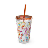 Music Notes Design 01 on Tumbler with Straw - 16oz, Perfect for Music Lovers
