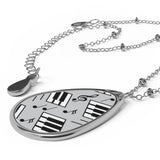 Piano Keys Design 04 on Oval Necklace - Silver Teardrop Pendant