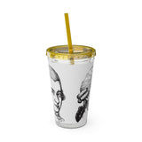 Mozart Sketch Design on Tumbler with Straw - 16oz, Perfect for Music Lovers