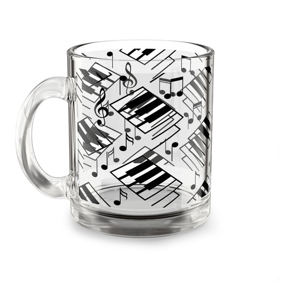 Piano Keys Design 04 on Glass Mug - 10oz Coffee Cup for Music Lovers