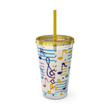 Music Notes Design 02 on Tumbler with Straw - 16oz, Perfect for Music Lovers