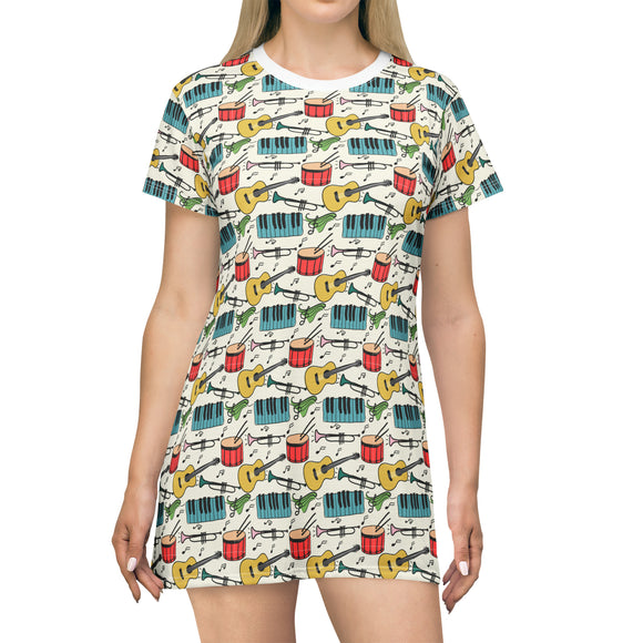 Colourful Musical instruments T-Shirt Dress (AOP) (2)