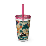Sunsplash Tropical Piano Design 01 on Tumbler with Straw - 16oz, Perfect for Music Lovers
