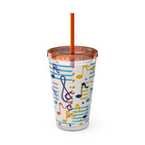 Music Notes Design 02 on Tumbler with Straw - 16oz, Perfect for Music Lovers