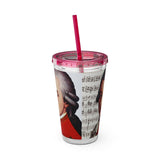 Mozart and Manuscript Design on Tumbler with Straw - 16oz, Perfect for Music Lovers