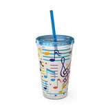 Music Notes Design 02 on Tumbler with Straw - 16oz, Perfect for Music Lovers