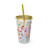 Music Notes Design 01 on Tumbler with Straw - 16oz, Perfect for Music Lovers