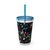 Music Notes Design 04 on Tumbler with Straw - 16oz, Perfect for Music Lovers