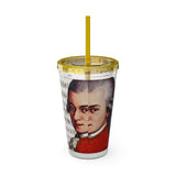 Mozart and Manuscript Design on Tumbler with Straw - 16oz, Perfect for Music Lovers