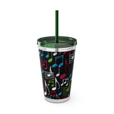 Music Notes Design 04 on Tumbler with Straw - 16oz, Perfect for Music Lovers