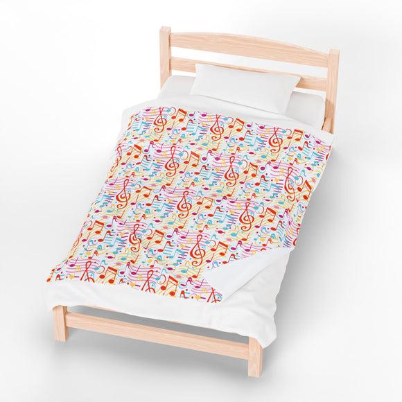 Music Notes Design 01 on Velveteen Plush Blanket for Music Lovers