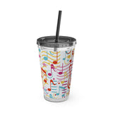 Music Notes Design 01 on Tumbler with Straw - 16oz, Perfect for Music Lovers