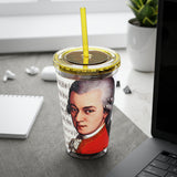 Mozart and Manuscript Design on Tumbler with Straw - 16oz, Perfect for Music Lovers