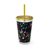 Music Notes Design 04 on Tumbler with Straw - 16oz, Perfect for Music Lovers