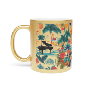 Tropical Piano Metallic Mug (Silver / Gold) 11 oz beautiful piano keyboard design