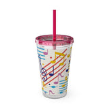 Music Notes Design 02 on Tumbler with Straw - 16oz, Perfect for Music Lovers