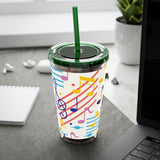 Music Notes Design 02 on Tumbler with Straw - 16oz, Perfect for Music Lovers
