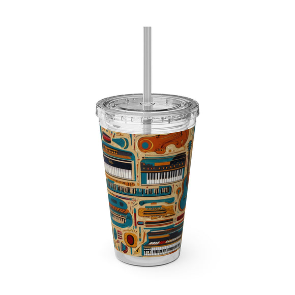 Sunsplash Musical Instruments Design 02 on Tumbler with Straw - 16oz, Perfect for Music Lovers