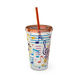 Music Notes Design 02 on Tumbler with Straw - 16oz, Perfect for Music Lovers