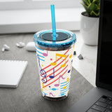 Music Notes Design 02 on Tumbler with Straw - 16oz, Perfect for Music Lovers