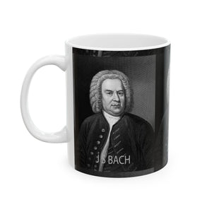 JS Bach Portrait on Ceramic Mug 11oz - Musician Gift, Coffee Cup for Music Lovers