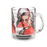 Mozart and Manuscript Design on Glass Mug - 10oz Coffee Cup for Music Lovers