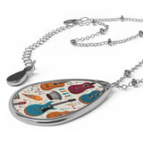 Musical Instruments Design 03 on Oval Necklace - Silver Teardrop Pendant