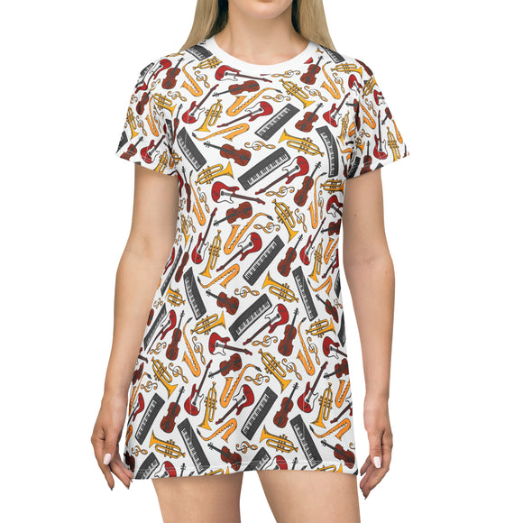 Coolourful Musical instruments T-Shirt Dress (AOP) (1)