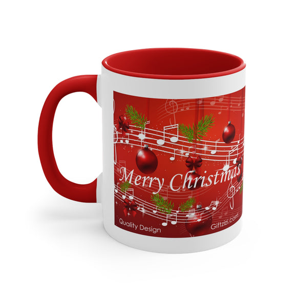 Merry Christmas Musical Notes Design on an Accent Coffee Mug, 11oz