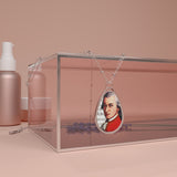 Mozart and Manuscript Design on Oval Necklace - Silver Teardrop Pendant
