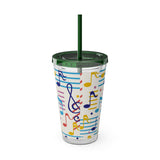 Music Notes Design 02 on Tumbler with Straw - 16oz, Perfect for Music Lovers