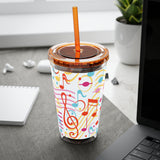 Music Notes Design 01 on Tumbler with Straw - 16oz, Perfect for Music Lovers