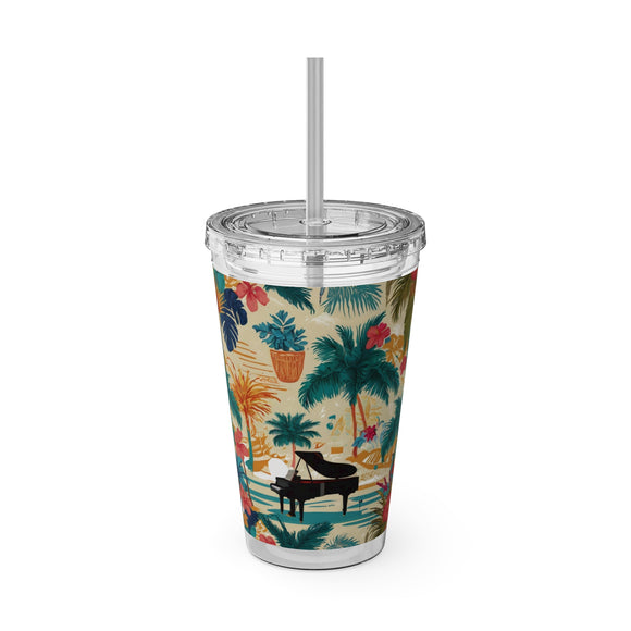 Sunsplash Tropical Piano Design 01 on Tumbler with Straw - 16oz, Perfect for Music Lovers