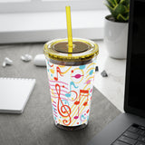 Music Notes Design 01 on Tumbler with Straw - 16oz, Perfect for Music Lovers