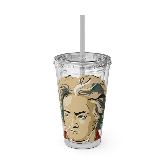Beethoven Design 02 on Tumbler with Straw - 16oz, Perfect for Music Lovers