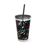 Music Notes Design 04 on Tumbler with Straw - 16oz, Perfect for Music Lovers