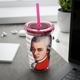 Mozart and Manuscript Design on Tumbler with Straw - 16oz, Perfect for Music Lovers