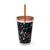 Music Notes Design 04 on Tumbler with Straw - 16oz, Perfect for Music Lovers