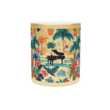Tropical Piano Metallic Mug (Silver / Gold) 11 oz beautiful piano keyboard design
