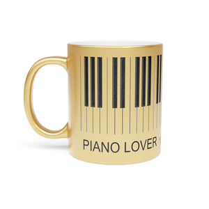 Piano Lover Metallic Mug (Silver / Gold) 11 oz beautiful piano keyboard design